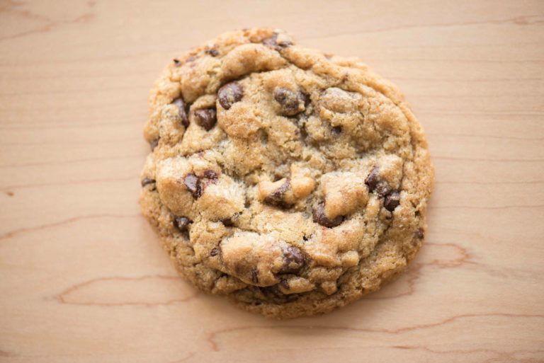chocolate chip cookie on a board