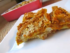 close up of pumpkin chicken lasagna