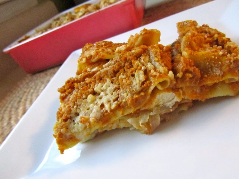 pumpkin chicken lasagna on a plate